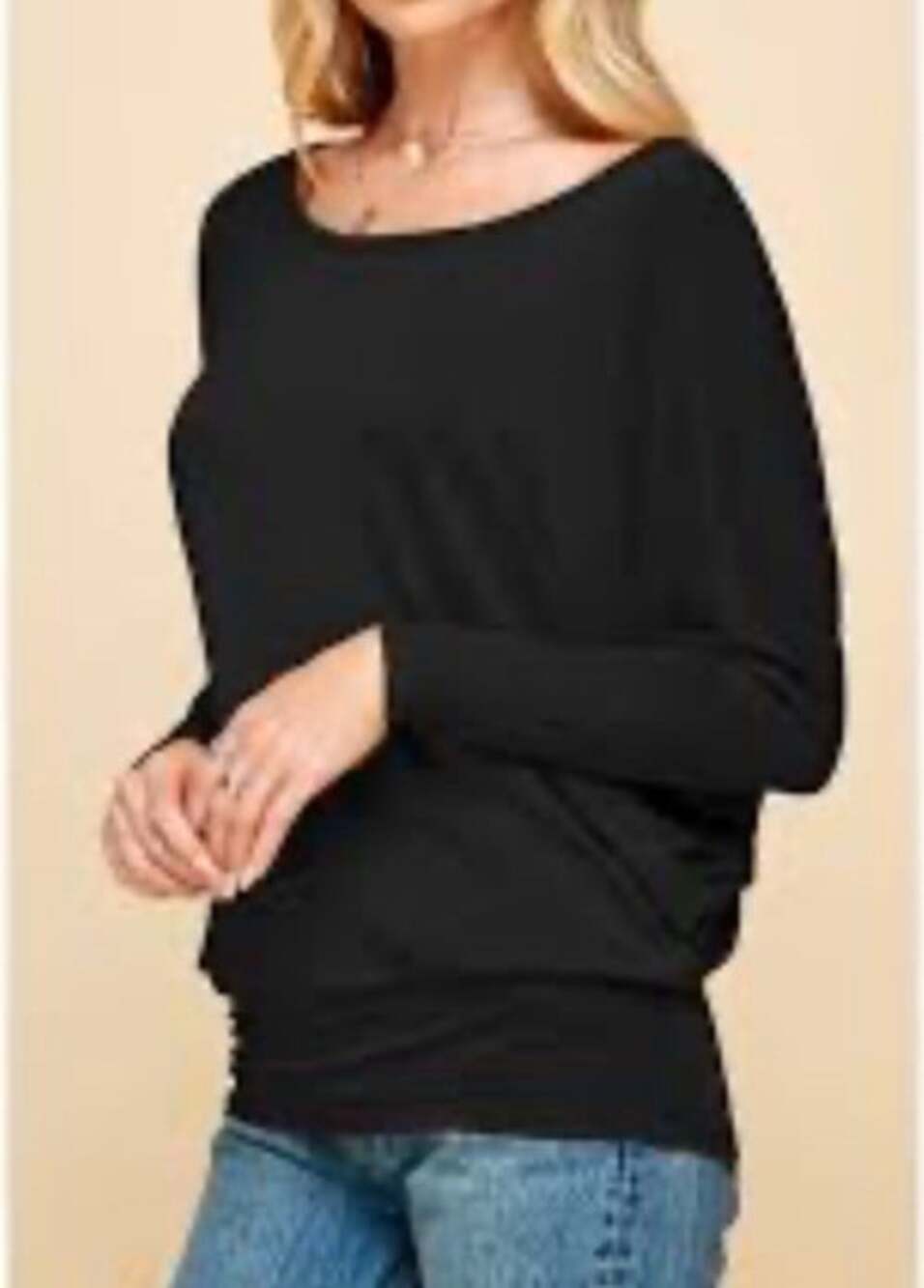 Made by Johnny Batwing Long Sleeve Top Sz XL Basic Ruched Cuffed Boat Neck Soft